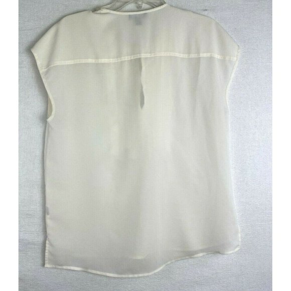 J Crew Sheer Ivory & White Sleeveless Career Blouse Ruffle Front Womens Size 2 - Picture 3 of 7